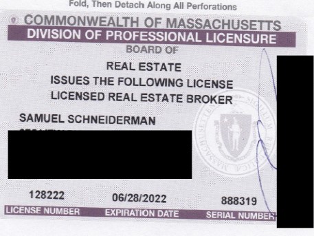 Sam Schneiderman's Real Estate License