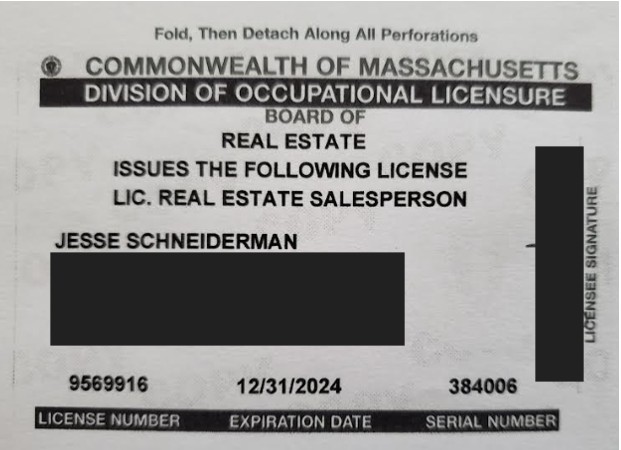 Jesse Schneiderman's Real Estate License
