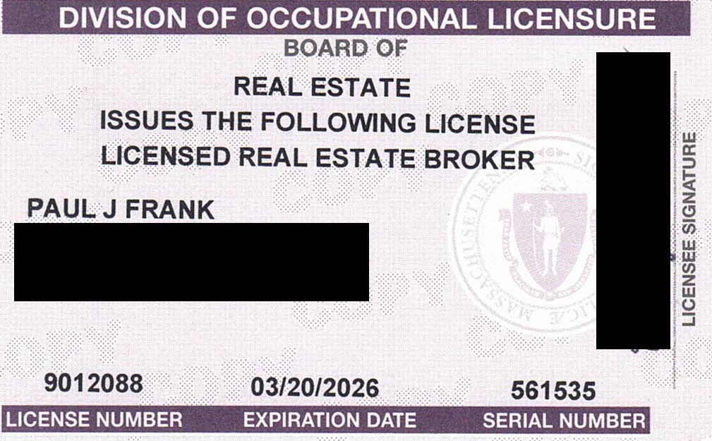 Real Estate License for Paul J Frank